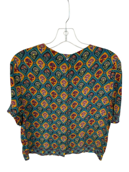 Tanvi Kedia Size XS Turquoise & Yellow Silk Beads Flowers Short Sleeve Top Turquoise & Yellow / XS