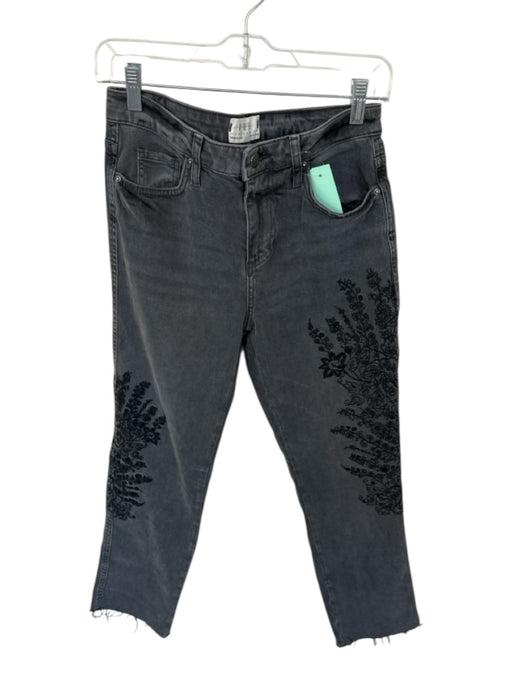 We The Free Size 26 Charcoal Cotton Denim Floral Embroidered Mid Rise Jeans Charcoal / 26