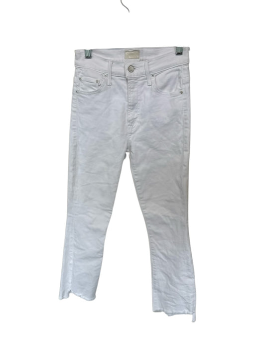 Mother Size 24 White Cotton Blend High Waist Bootcut Raw Hem Jeans White / 24