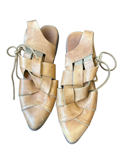 Free People Shoe Size 38 Brown Leather Woven Side Tie Pointed Toe Mules Brown / 38