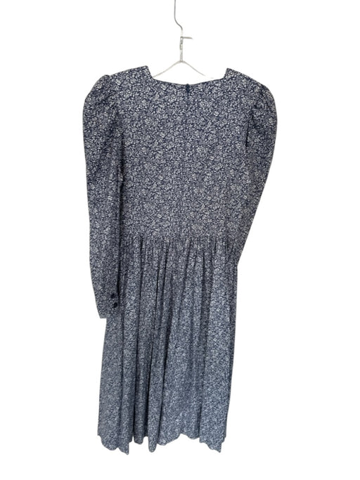 Laura Ashley Size M Blue & White Cotton Long Sleeve Flowers Pleated Dress Blue & White / M