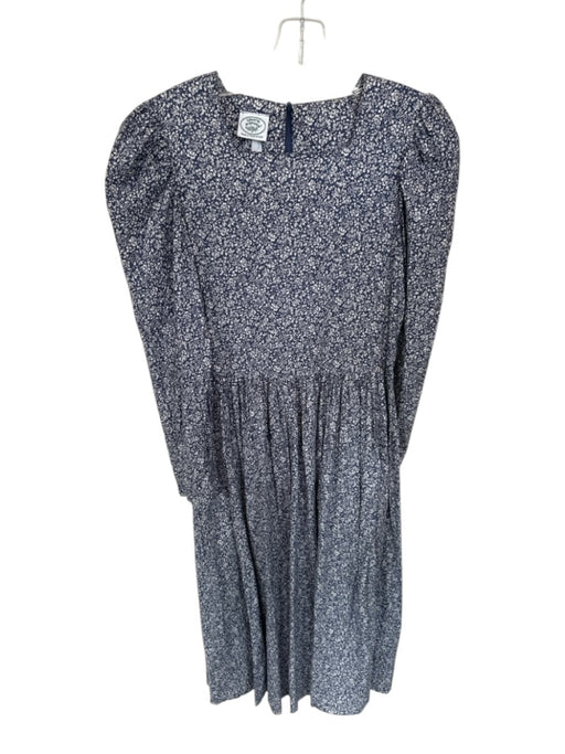 Laura Ashley Size M Blue & White Cotton Long Sleeve Flowers Pleated Dress Blue & White / M