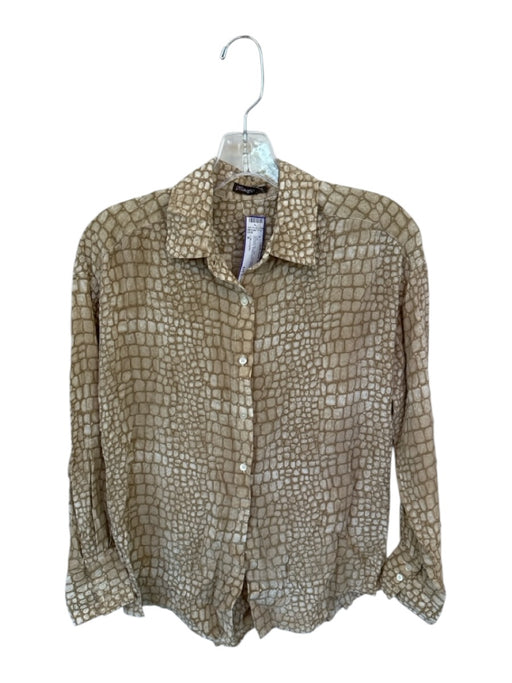 J. McLaughlin Size S Taupe & Tan Silk Long Sleeve Snake Skin Print Top Taupe & Tan / S