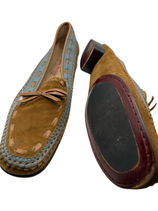 Salvatore Ferragamo Shoe Size 10.5 Brown & Blue Suede Leather Accent Bow Loafers Brown & Blue / 10.5
