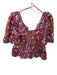 Maeve Size L Maroon & Multi Cotton 3/4 Balloon Sleeve Zebra Flowers Top Maroon & Multi / L
