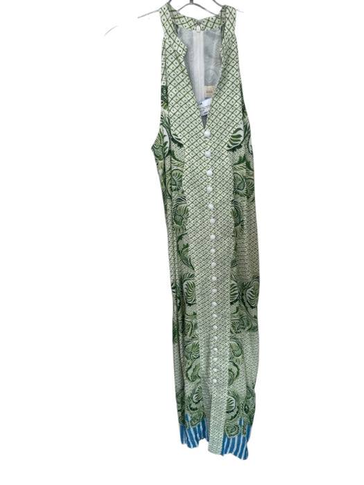 Anna Cate Size XS Green & White Viscose & Cotton Sleeveless Botanical Maxi Dress Green & White / XS