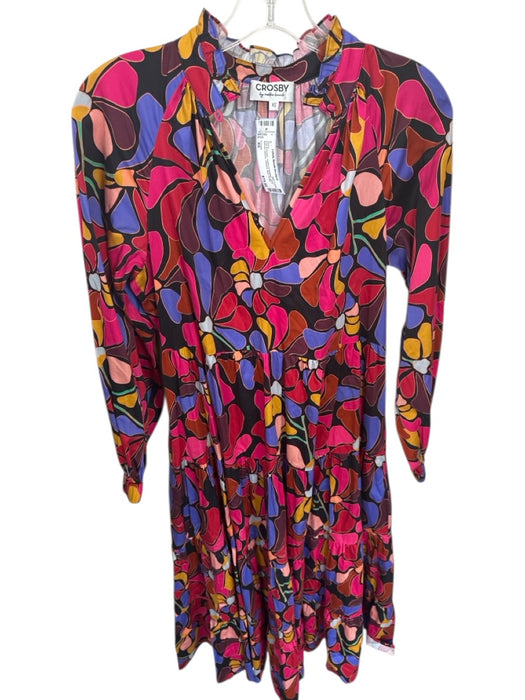 Crosby Size XS Pink & Purple Cotton & Acetate Long Balloon Sleeve Flowers Dress Pink & Purple / XS