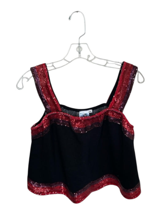 Queen of Sparkles Size M Red & Black Cotton Blend Sequins Scallopped Hem Top Red & Black / M