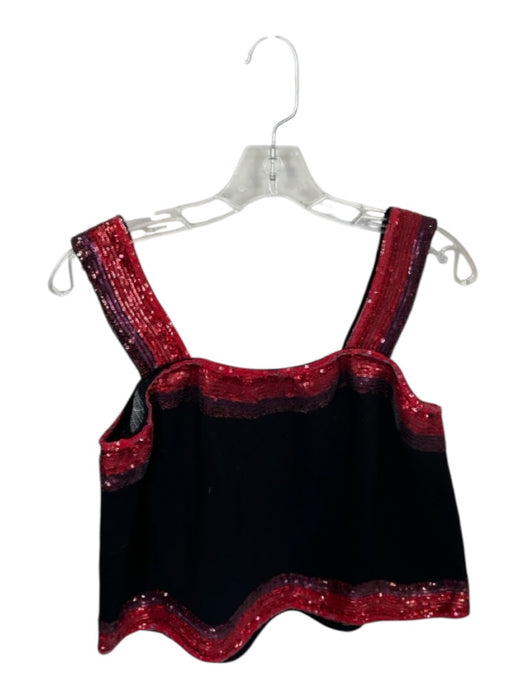 Queen of Sparkles Size M Red & Black Cotton Blend Sequins Scallopped Hem Top Red & Black / M