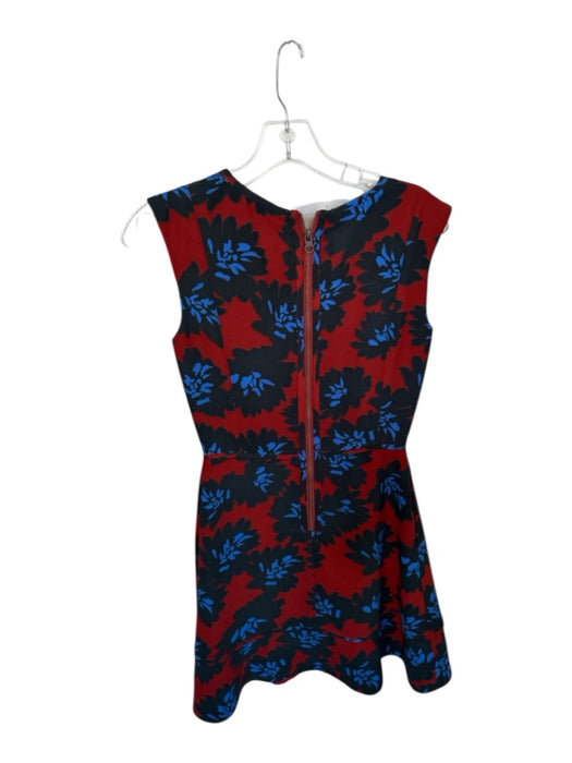 J. Crew Size 0 Red & Blue Cap Sleeve Flowers Back Zip Midi Dress Red & Blue / 0