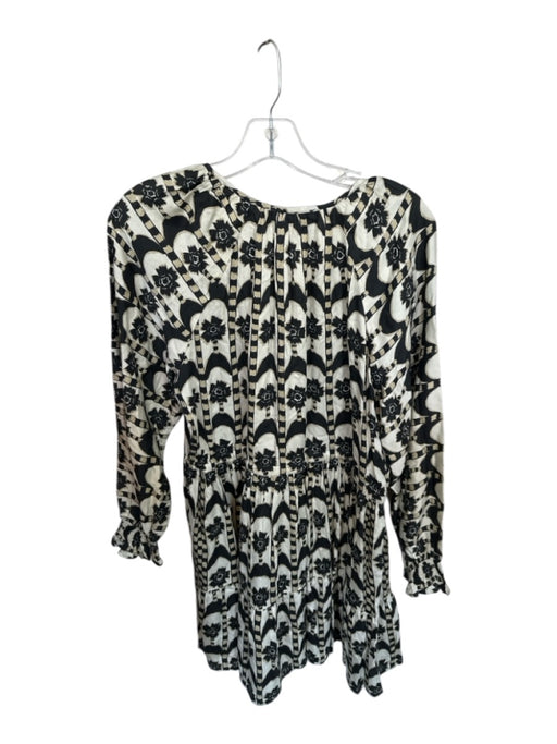 Omika Size S Cream & Black Modal Long Sleeve Flowers Drawstring Waist Dress Cream & Black / S