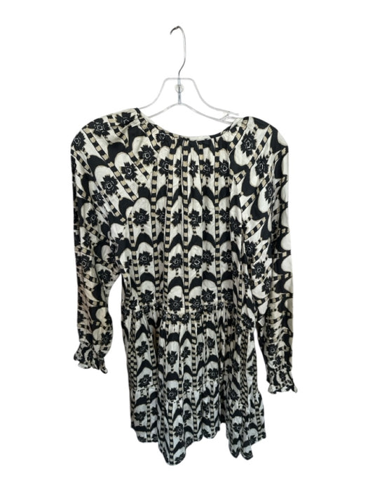 Omika Size S Cream & Black Modal Long Sleeve Flowers Drawstring Waist Dress Cream & Black / S