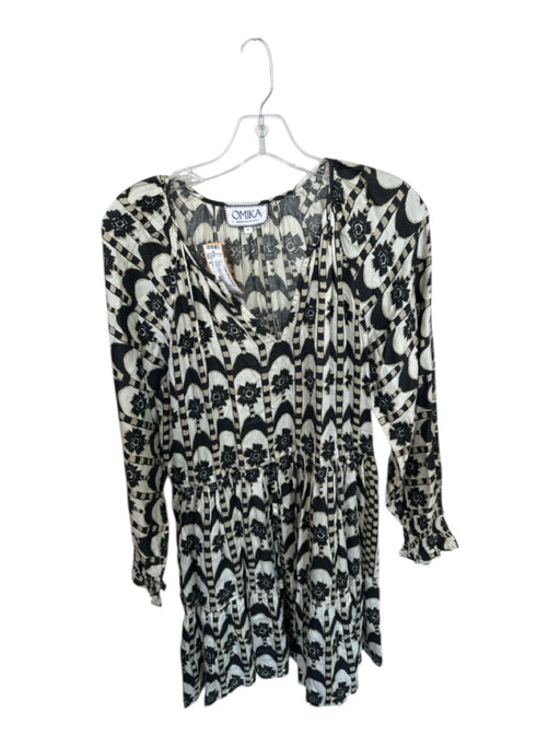 Omika Size S Cream & Black Modal Long Sleeve Flowers Drawstring Waist Dress Cream & Black / S