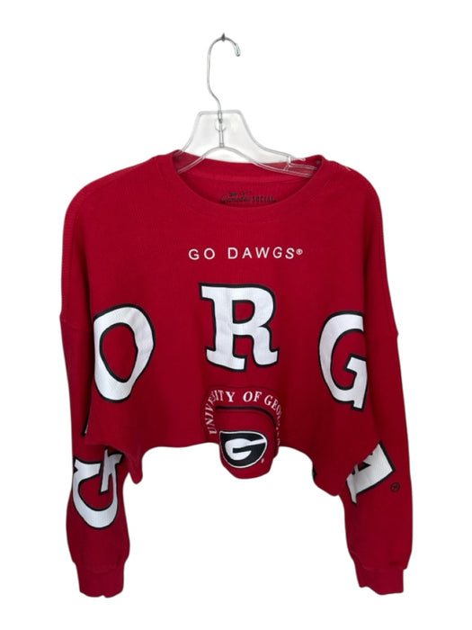 Size S Red & Black Cotton Blend Long Sleeve UGA Cropped Top Red & Black / S