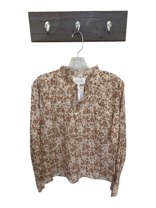 Cleobella Size S Brown & Gold Cotton Blend Long Balloon Sleeve Botanical Top Brown & Gold / S