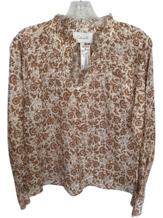 Cleobella Size S Brown & Gold Cotton Blend Long Balloon Sleeve Botanical Top Brown & Gold / S