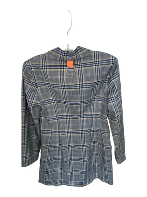 Tibi Size 0 Gray & Blue Virgin Wool Blend Long Sleeve Plaid Belt Incl. Dress Gray & Blue / 0