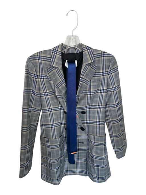 Tibi Size 0 Gray & Blue Virgin Wool Blend Long Sleeve Plaid Belt Incl. Dress Gray & Blue / 0
