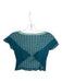 St. John Size P Sage Green & Teal Viscose Blend Short Sleeve Grid Cropped Top Sage Green & Teal / P
