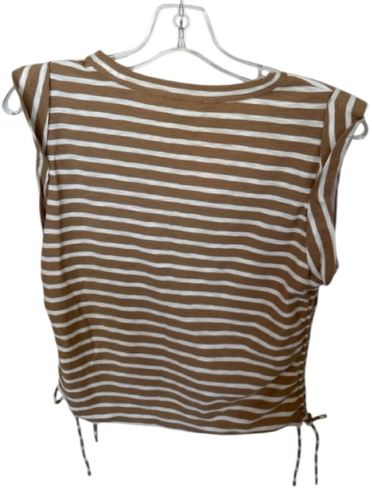 Veronica Beard Size XS Tan & White Pima Cotton Cap Sleeve Striped Top Tan & White / XS