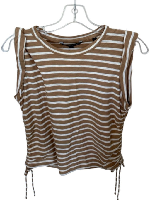 Veronica Beard Size XS Tan & White Pima Cotton Cap Sleeve Striped Top Tan & White / XS