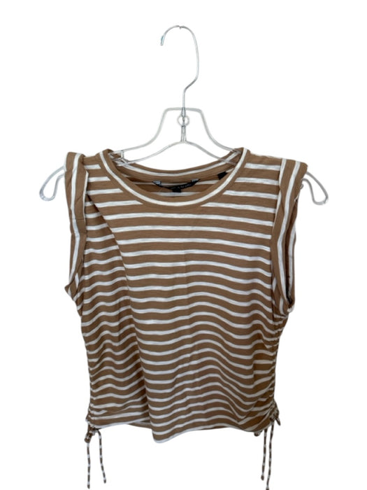 Veronica Beard Size XS Tan & White Pima Cotton Cap Sleeve Striped Top Tan & White / XS