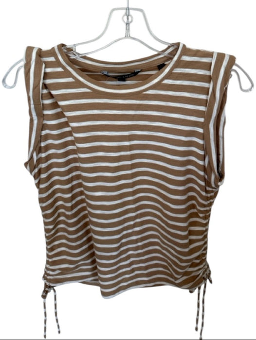 Veronica Beard Size XS Tan & White Pima Cotton Cap Sleeve Striped Top Tan & White / XS