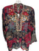 Johnny Was Size XS Maroon & Taupe Print Silk Long Sleeve Botanical Top Maroon & Taupe Print / XS