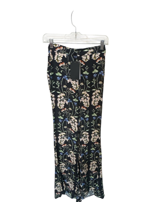 Zara Size XS Navy & Multi Viscose High Waist Botanical Wide Leg Pants Navy & Multi / XS