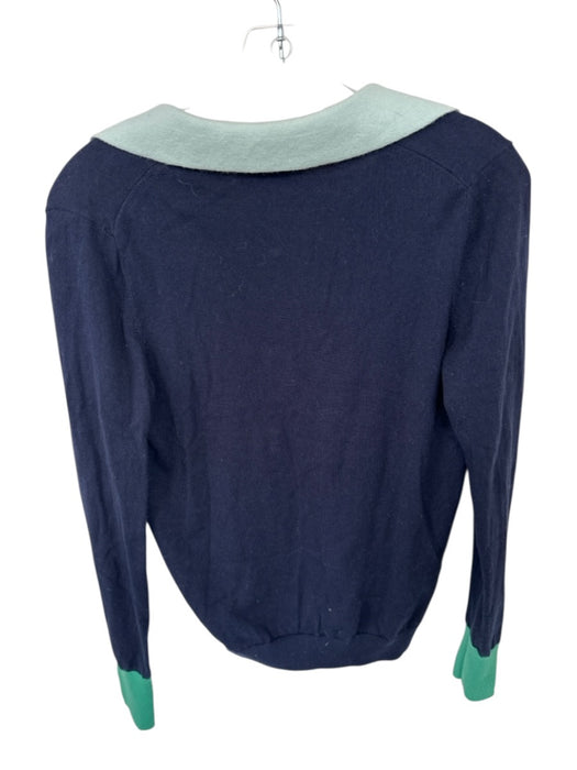 Boden Size 2 Navy & Aqua Cotton & Wool Collar Color Block Long Sleeve Sweater Navy & Aqua / 2