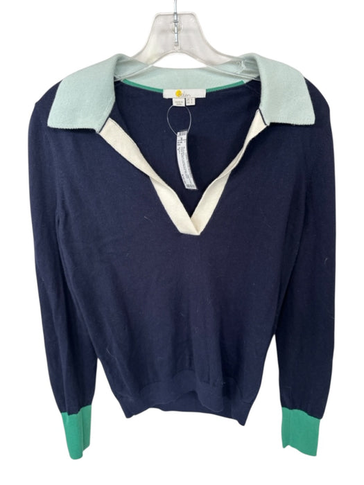 Boden Size 2 Navy & Aqua Cotton & Wool Collar Color Block Long Sleeve Sweater Navy & Aqua / 2