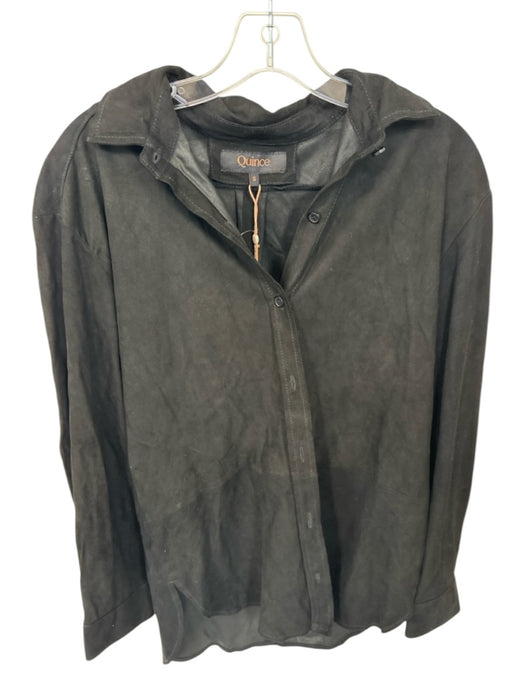 Quince Size S Black Suede Long Sleeve Button Down Jacket Black / S