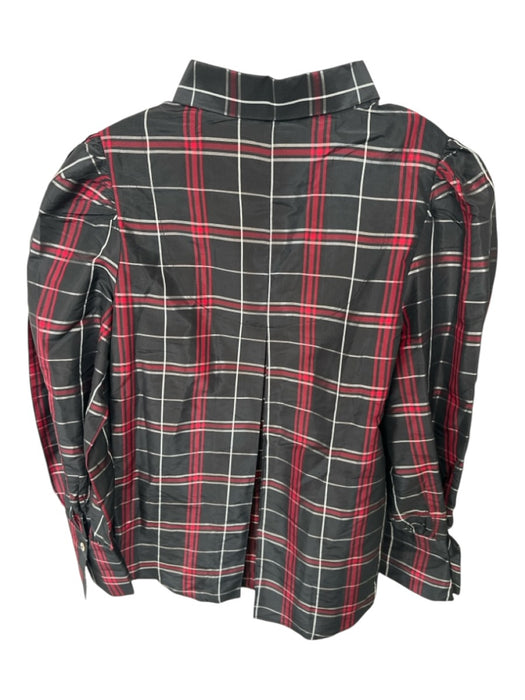 Gretchen Scott Size L Black & Red Silk Long Sleeve Plaid Button Down Top Black & Red / L