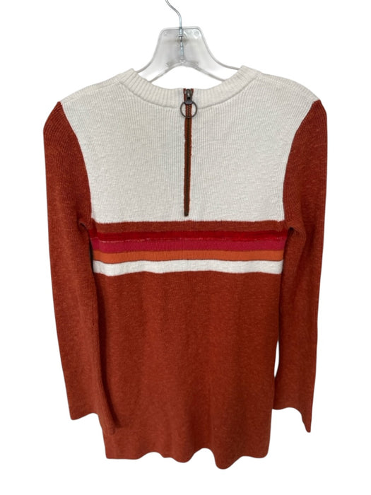 Free People Size XS Orange & cream Cotton Long Sleeve Striped Back Zip Dress Orange & cream / XS