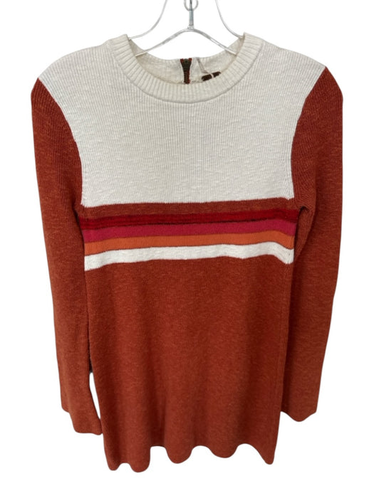 Free People Size XS Orange & cream Cotton Long Sleeve Striped Back Zip Dress Orange & cream / XS