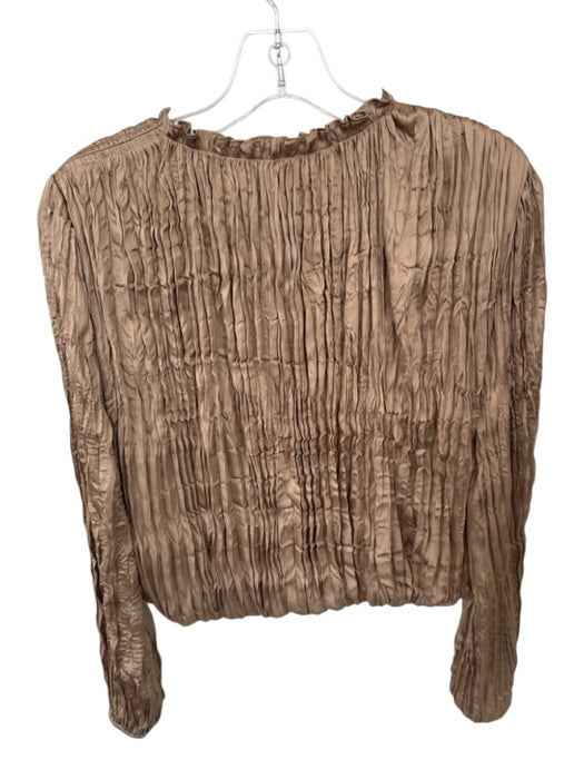 Current Air Size S Tan Polyester Long Balloon Sleeve Crinkle Ruffle collar Top Tan / S