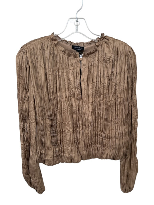 Current Air Size S Tan Polyester Long Balloon Sleeve Crinkle Ruffle collar Top Tan / S