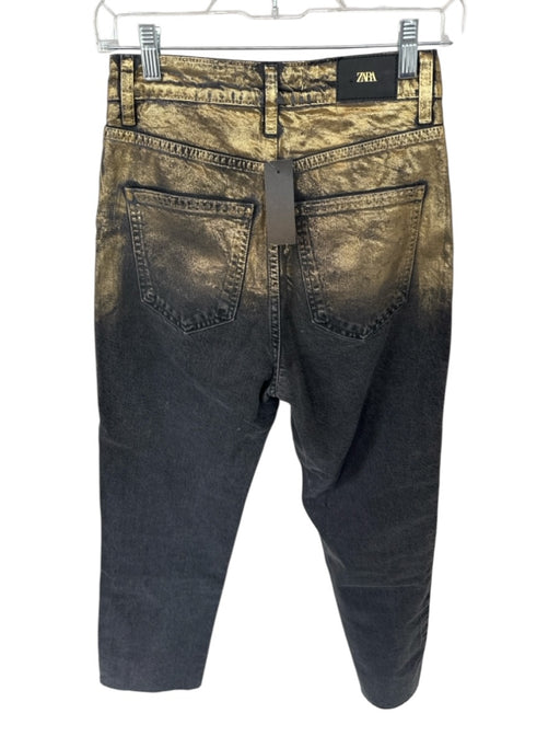 Zara Size 2 Gold & Gray Cotton Blend Coated Metallic High Waist Jeans Gold & Gray / 2