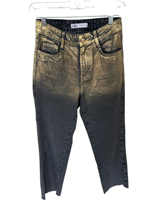 Zara Size 2 Gold & Gray Cotton Blend Coated Metallic High Waist Jeans Gold & Gray / 2