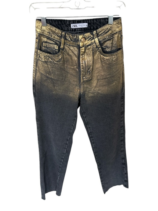 Zara Size 2 Gold & Gray Cotton Blend Coated Metallic High Waist Jeans Gold & Gray / 2