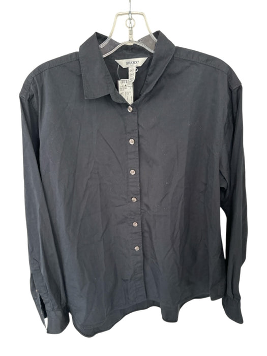 Spanx Size M Black Cotton Long Sleeve Button Down Top Black / M
