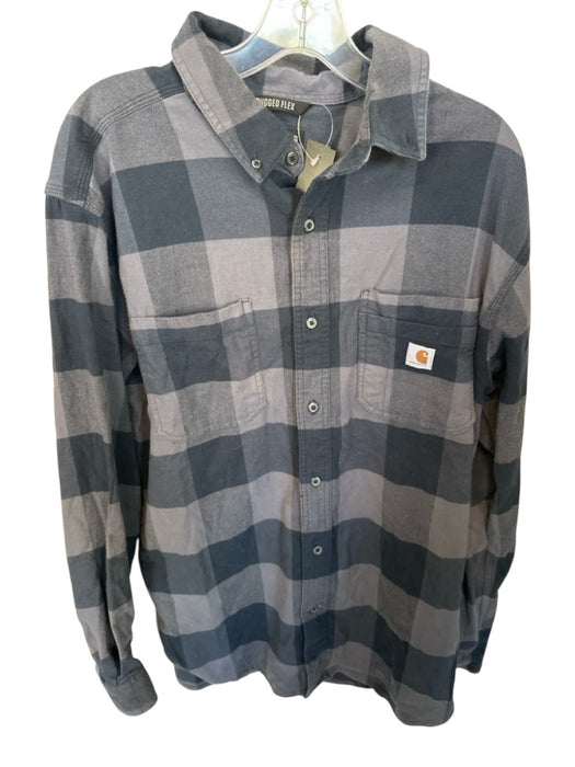 Carhartt Size L Navy & Gray Cotton Checkered Flannel Button Down Men's Shirt Navy & Gray / L