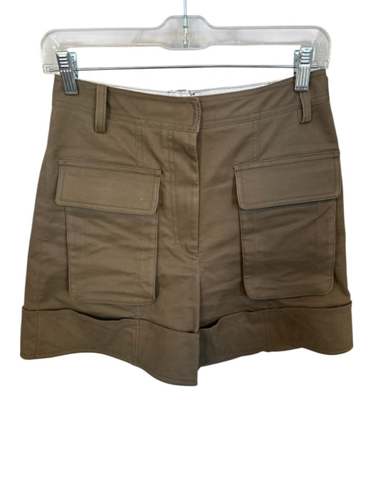 Tibi Size 0 Army Green Cotton High Waist Cuffed Cargo Pockets Shorts Army Green / 0