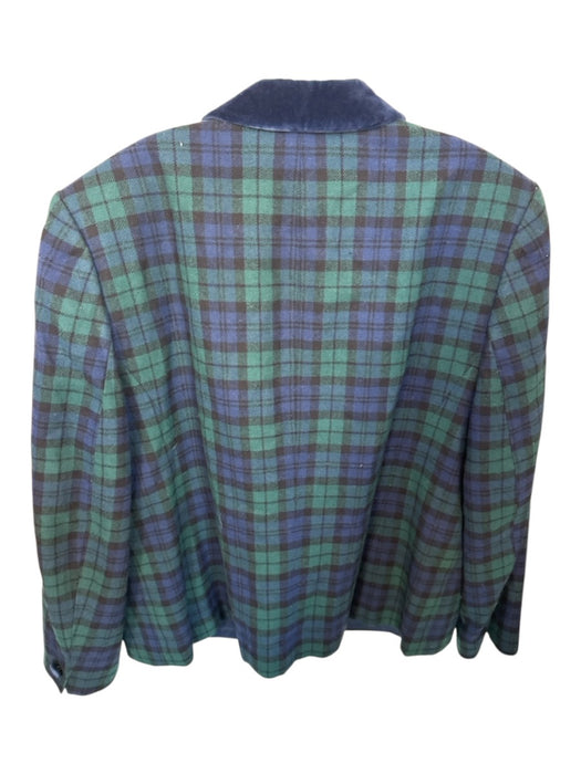 Pendleton Size 8 Navy & Green Wool One Button Plaid Velvet Accent Blazer Jacket Navy & Green / 8
