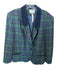 Pendleton Size 8 Navy & Green Wool One Button Plaid Velvet Accent Blazer Jacket Navy & Green / 8