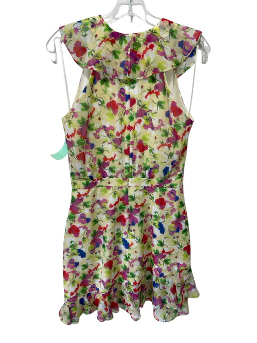 Saloni Size 6 Yellow, Red & Multi Silk Sleeveless Floral Ruffle Neckline Dress Yellow, Red & Multi / 6