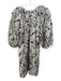 Staud Size S Beige & Navy Linen 1/2 Balloon Sleeve Floral Button Up Dress Beige & Navy / S