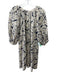 Staud Size S Beige & Navy Linen 1/2 Balloon Sleeve Floral Button Up Dress Beige & Navy / S