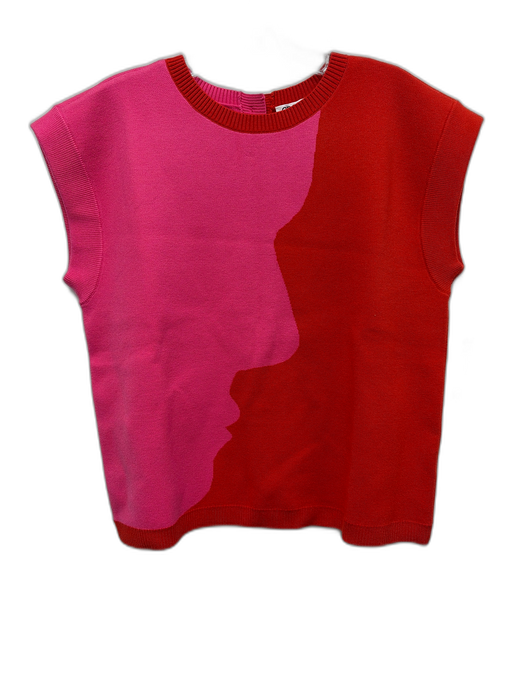 CROSBY by Mollie Burch Size S Pink & Red Acrylic Blend Knit Color Block Vest Top Pink & Red / S