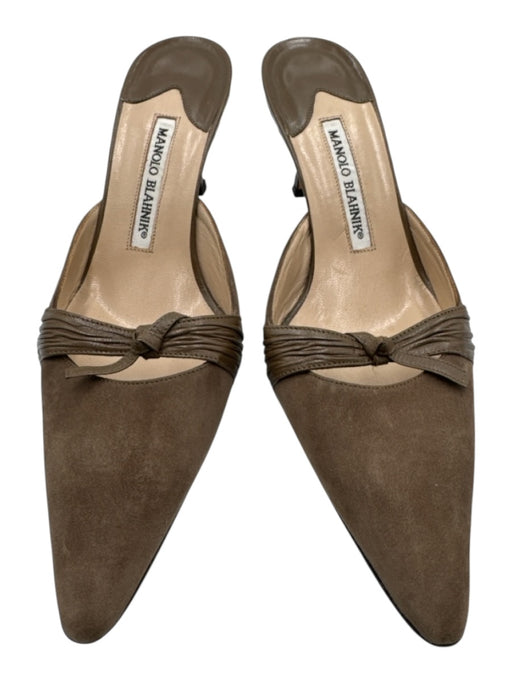 Manolo Blahnik Shoe Size 38.5 Taupe Gray Leather Upper Suede Knot Detail Pumps Taupe Gray / 38.5